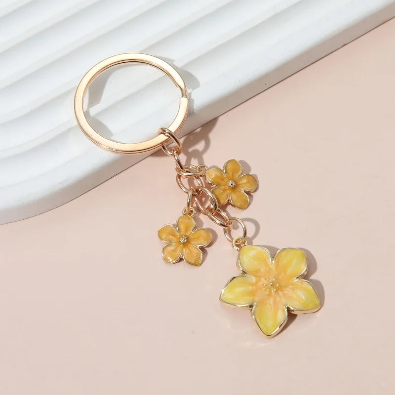 Cute Plant Keychain Sakura Flower Key Ring Enamel Key Chains For Women Girls Handbag Accessorie Car Keys DIY Sweet Jewelry Gifts