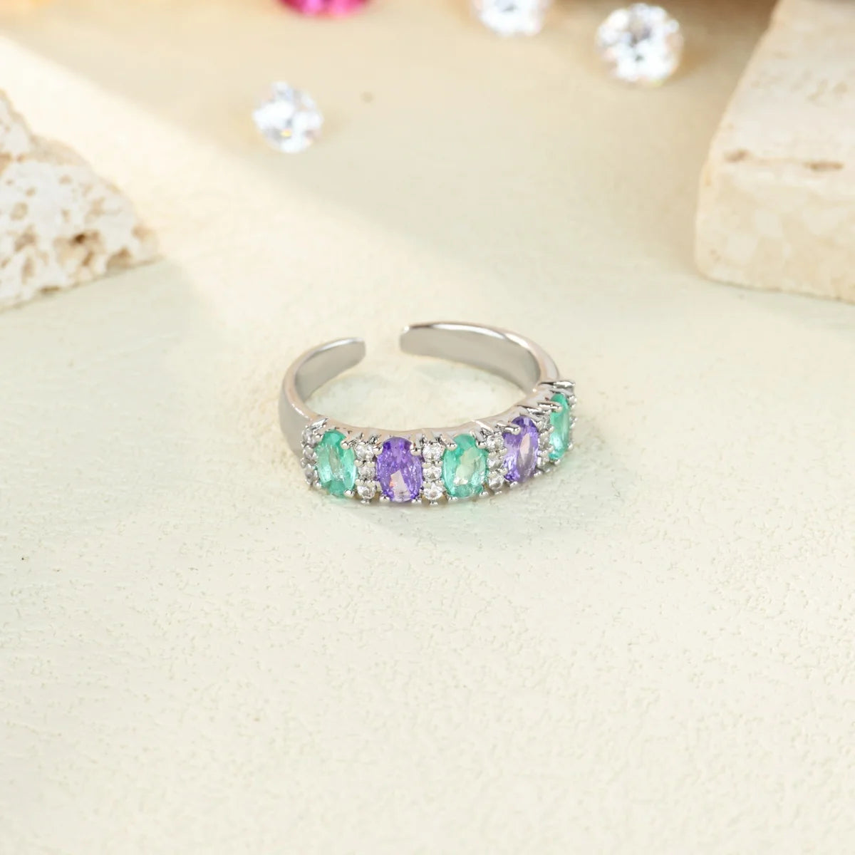 Luxurious colored zircon Rings For Women Girls Adjustable Charm Stainless SteelFinger Ring Jewelry Birthday Gift New Trend 202