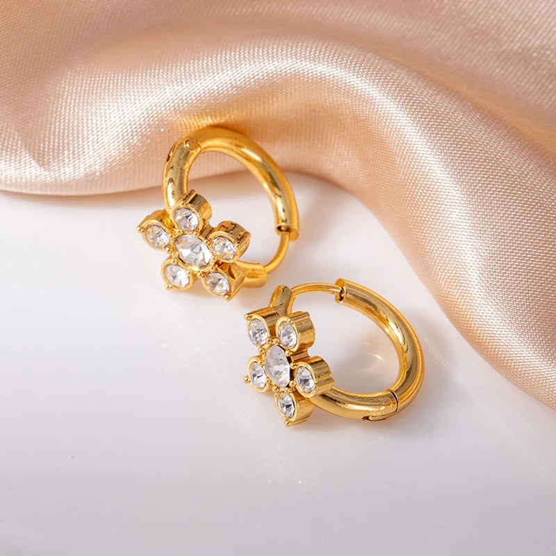 ANENJERY 316L Stainless Steel Colorful Zircon Flower Star Earrings For Women Men Personality French Party Jewelry Gift Wholesale