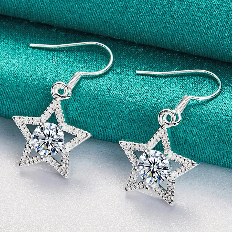 URMYLADY 925 Sterling Silver Star Zircon Earrings Eardrop for Women Fashion Charm Wedding Engagement Jewelry