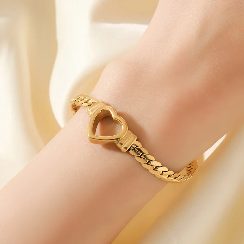 EILIECK 316L Stainless Steel Metal Hollow Heart Necklace Bracelets Set For Women Trendy Waterproof Gold Color Chain Jewelry Gift
