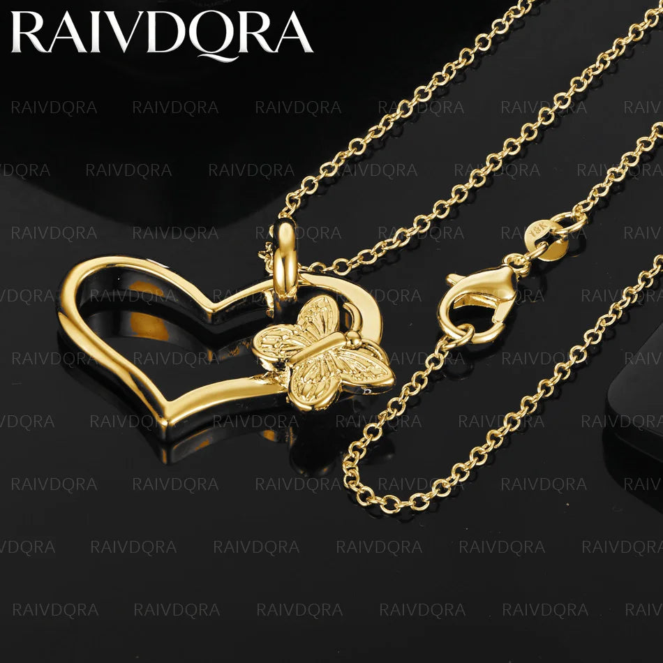 18K Gold Plated Heart Butterfly Pendant Necklace For Women Charm Trend Birthday Gifts Fashion Party