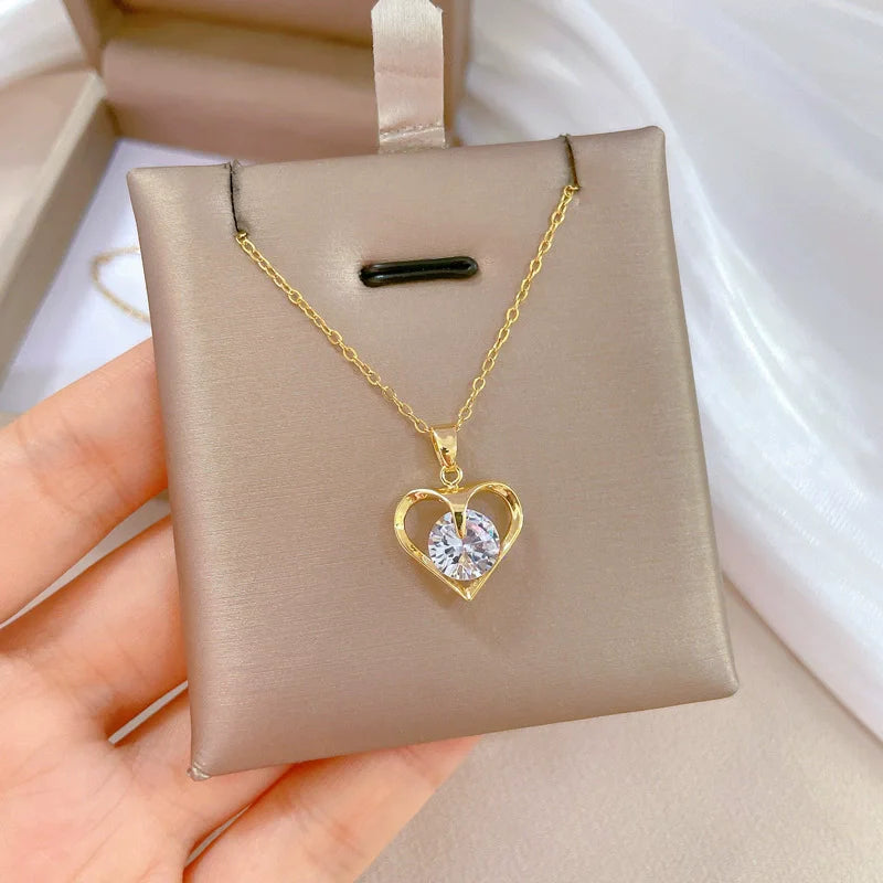 EILIECK 316L Stainless Steel Dragonfly Butterfly Shiny Cubic Zircon Pendant Necklace for Women Luxury Neck Chain Fashion Jewelry