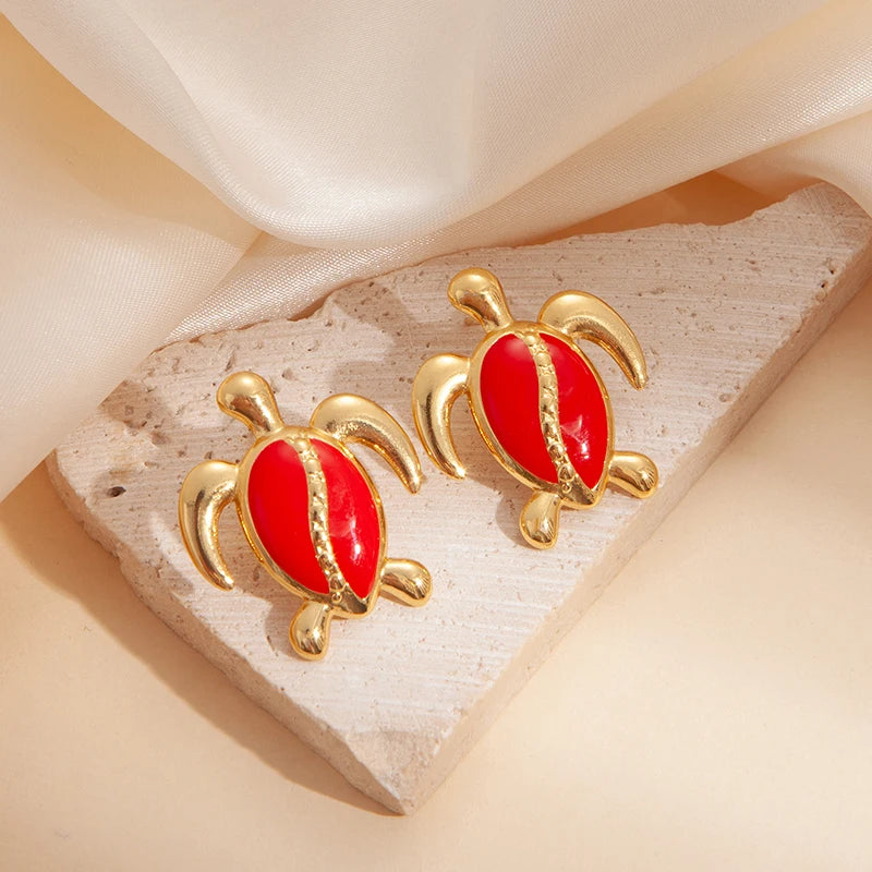 ANENJERY 316L Stainless Steel Colorful Stripes Turtle Earrings For Women Niche Design Unique Cute Jewelry Gifts Wholesale