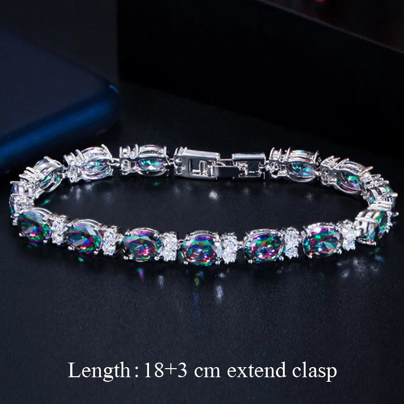 Pera Fashion Women Evening Party Jewelry Natural Light Blue Oval Rainbow Mystic Crystal Stones Bracelets for Birthday Gift B087