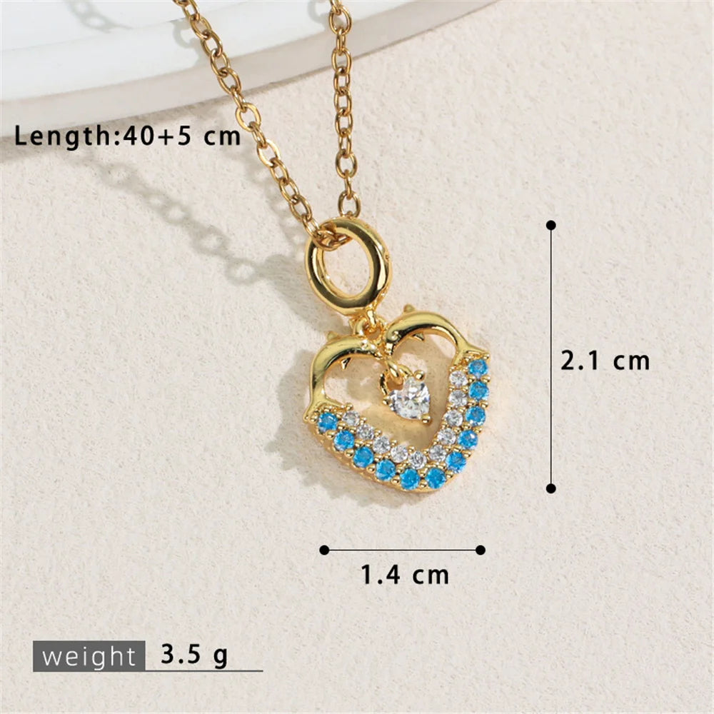 Small Heart Love Charm Female White Red Bule Zircon Fashion Pendant Necklace Gold Silver Color Wedding Jewelry For Cute Women