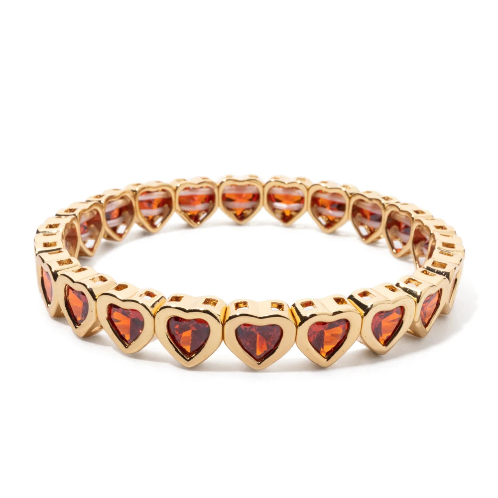 New Copper Heart Beads Gold Color Bracelets for Women Colorful Rhinestone Girl Bangle 2025