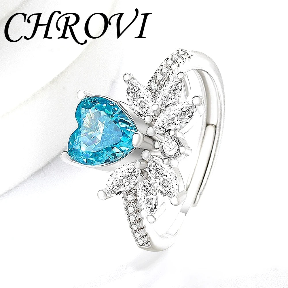 Light luxury 925sterling silver colorful gemstone ice flower ring for women,super sparkly high carbon diamond heart ring jewelry