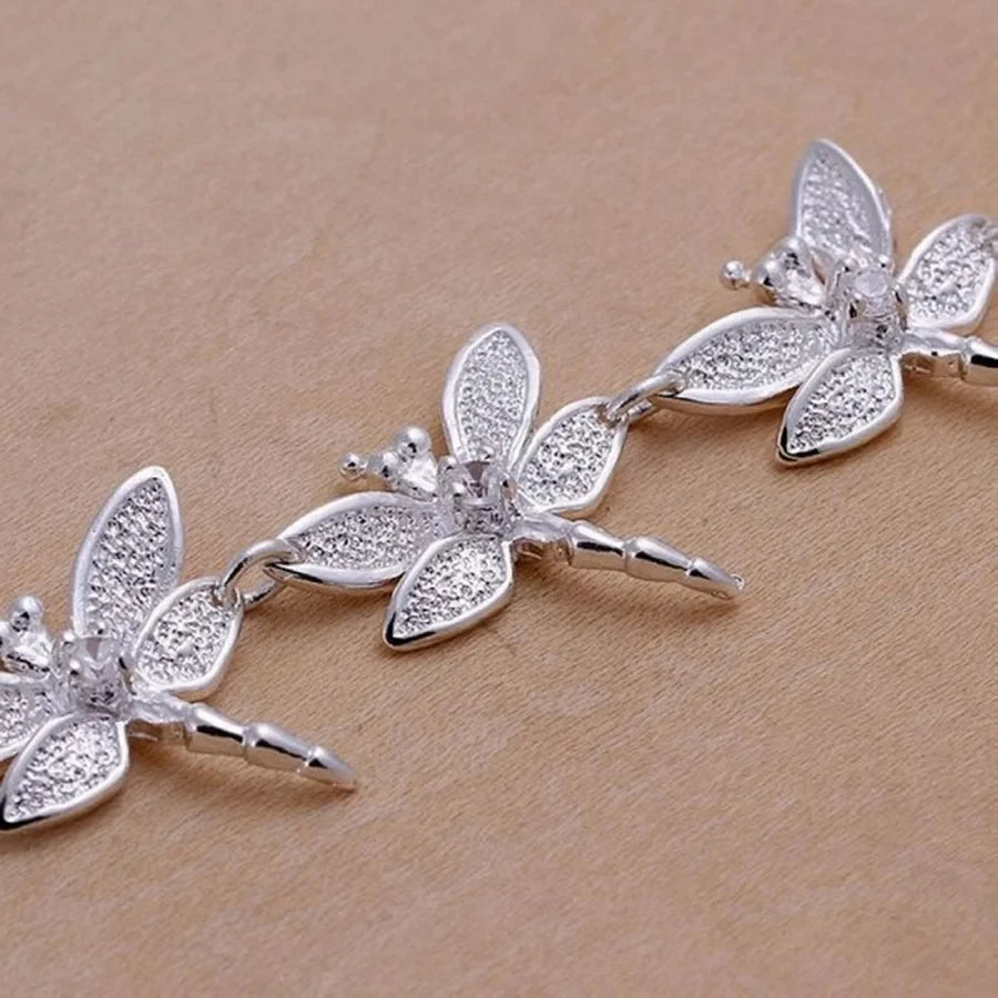 High Quality Fashion 925 Sterling Silver Bracelets Chain Jewelry Creative Inlaid Stone Dragonfly Lady for Women Party Gift 20cm