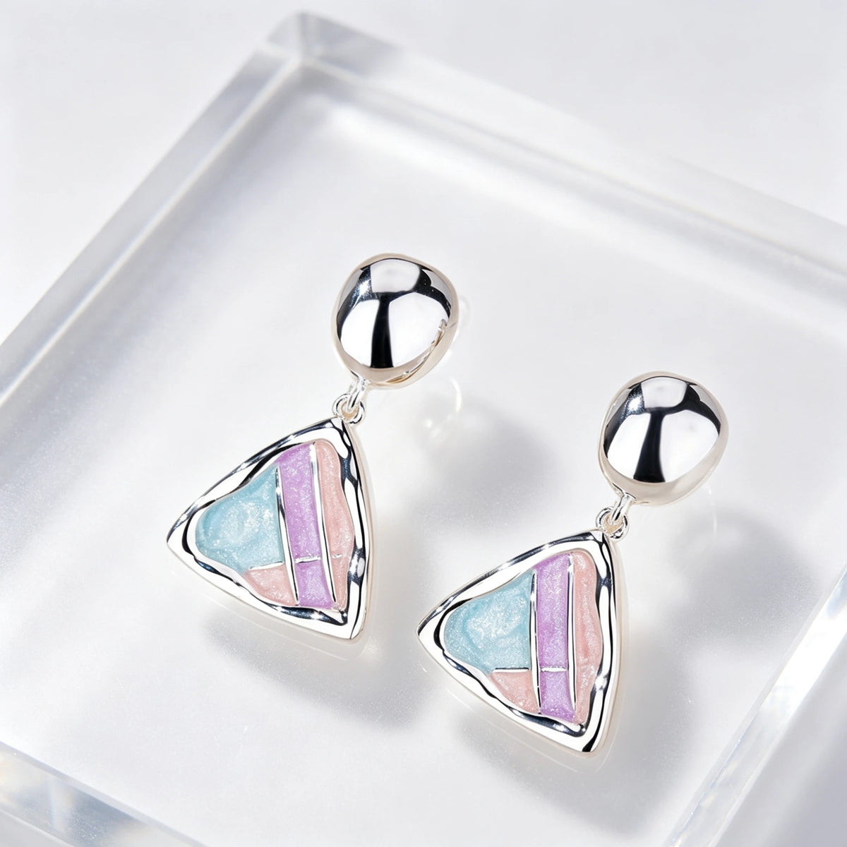 Cute Charm Female Small triangle Rainbow Enamel New Fashion Drop Dangle Earrings Unique Silver Color Wedding Jewelry For Women
