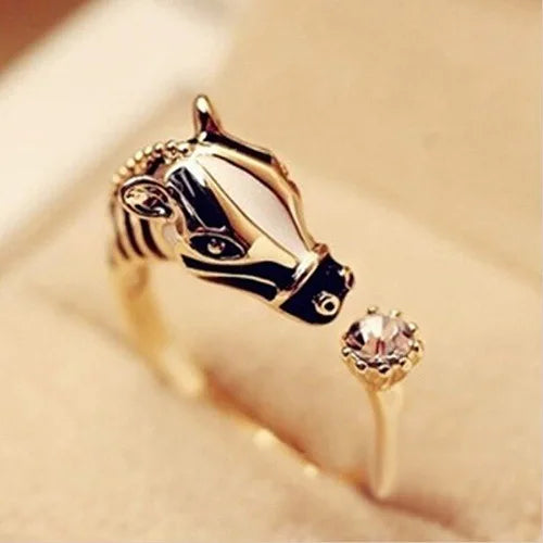 Cute Female Horse Open Gold Color Wedding Animal Rings Promise Adjustable Engagement Jewelry For Women