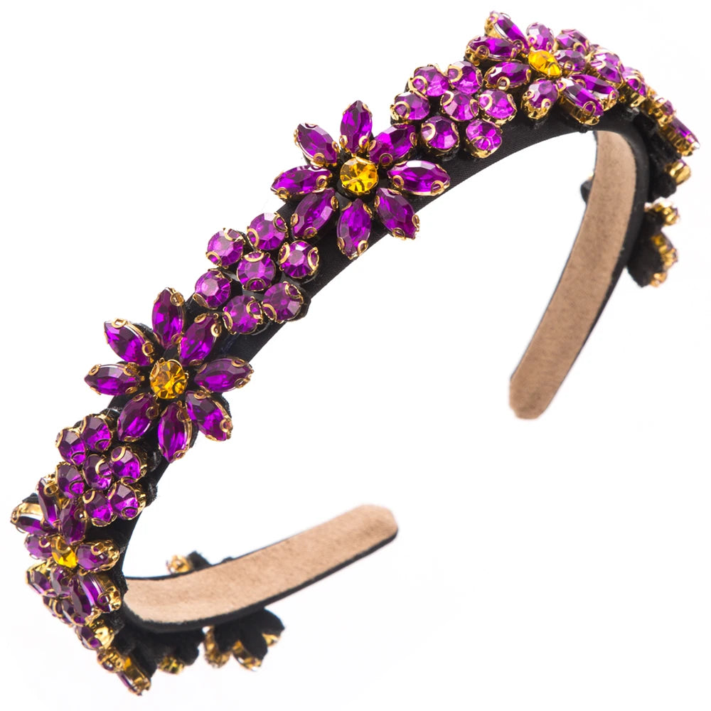 European and American Light Luxury Retro Hair Bands, High-end Fine Edged Glass Drill Bit Bands, Versatile Flower Hair Accessorie