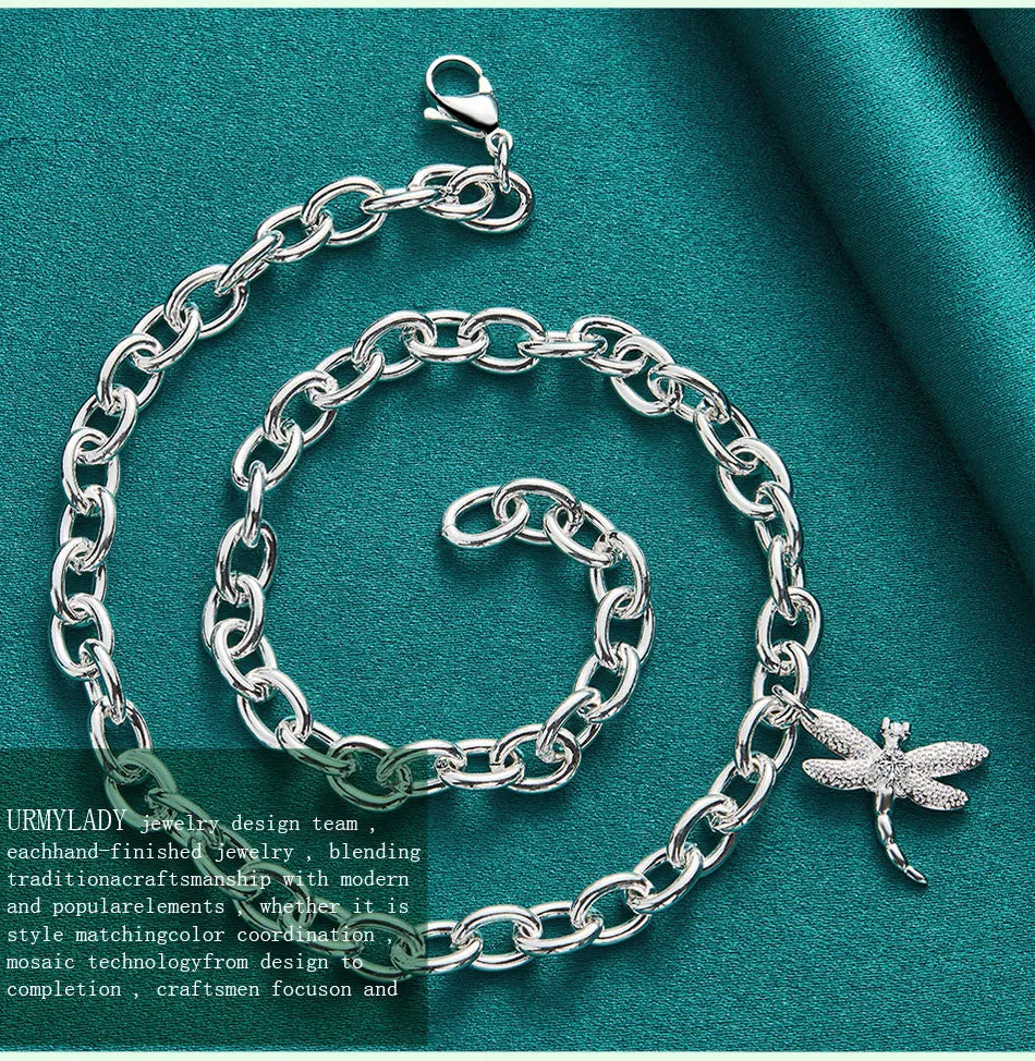 URMYLADY 925 Sterling Silver Dragonfly Pendant Necklace For Women Wedding Engagement Party Fashion Jewelry