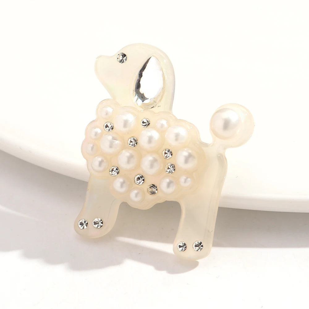 Cute Pearl Rhinestone Dog Poodle Lapel Brooches for Women Girls Lovely Cartoon Animals Badge Brooch Pins Party Jewelry Accessory