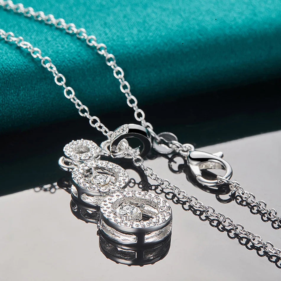 URMYLADY 925 Sterling Silver Three Circles Zircon 16-30 Inch Pendant Necklace For Women Wedding Engagement Gift Jewelry