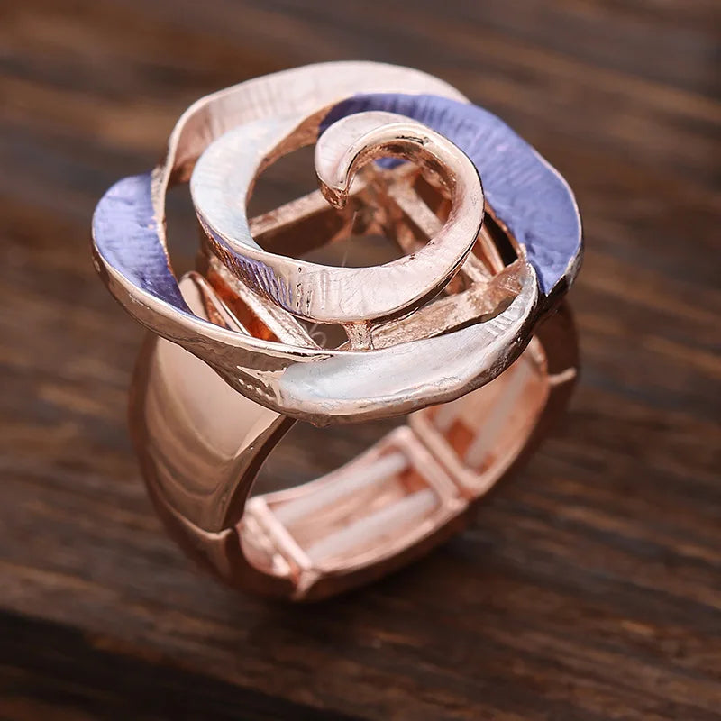 new color painting oil geometric hollow rose elastic ring, fashionable versatile women's alloy ring