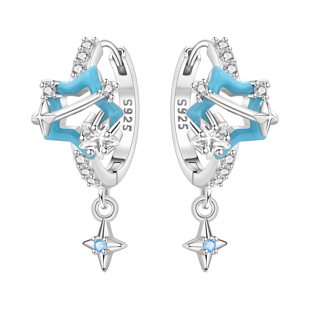 Orstarry 925 Sterling Silver Sparkling Blue Star Planet Drop Earrings Women Earrings Charm Trend Versatile Party Jewelry Gifts