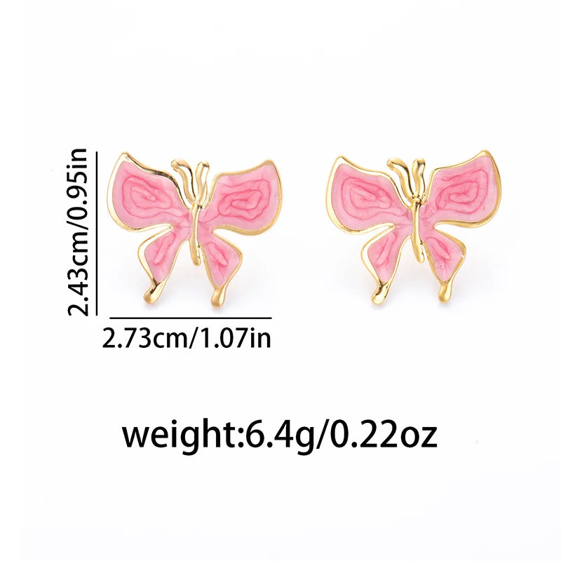 ANENJERY 316L Stainless Steel Drop Oil Butterfly Stud Earrings For Women Delicate Elegant Vintage French Jewelry Gifts Wholesale