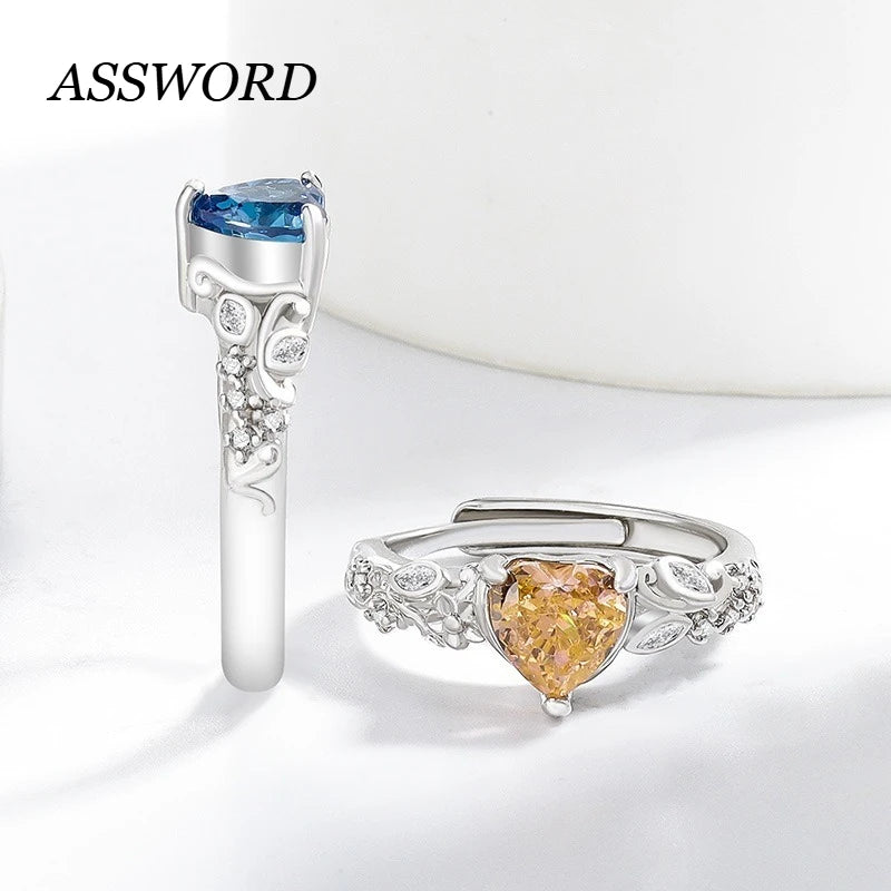 925 Sterling Silver Heart Ice Flower Cut Solitaire Ring, Antique Floral Band with Marquise Side Zircon, Ladies Party Jewelry