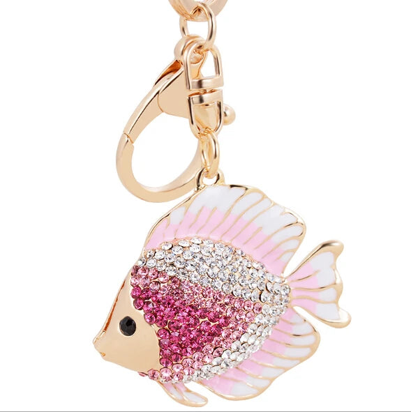 Fashion Rhinestone Crystal Metal Keychain Lovely Cartoon Marine Style Tortoise Fish Dolphin Keyring HandBag Car Pendant Gift