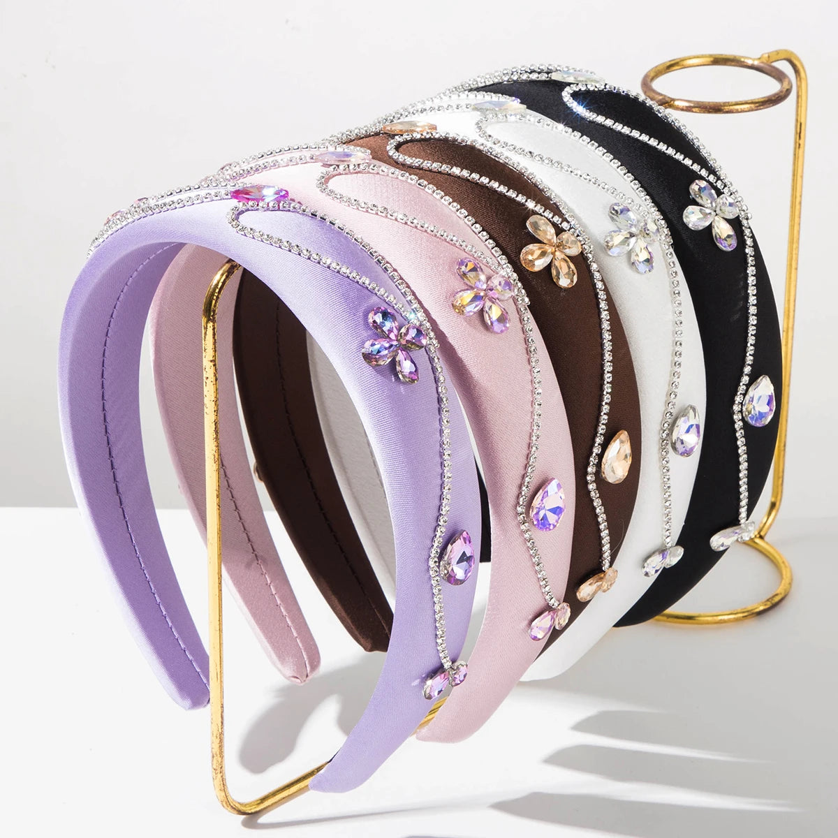 Sweet And Fresh Korean Style Diamond Studded Flower Headband With Wide Edges, Elegant And Feminine Hair Accessories