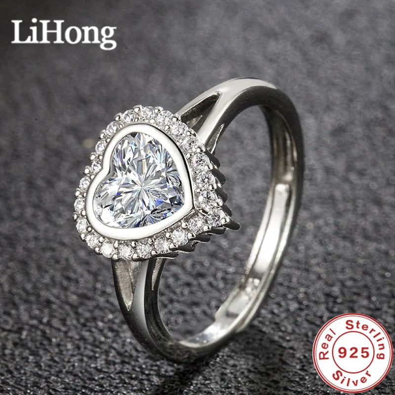 Luxury, Brand 925 Sterling Silver Ring Love Aaa Zircon Crystal Ring Engagement Charm Jewelry Gift For Women