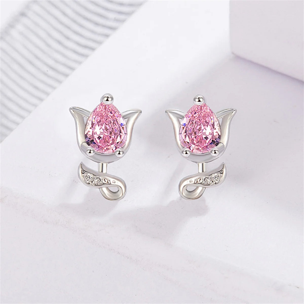 Purple White Zircon Small Rose Flower Stone Stud Earrings For Women Gold Silver Color Wedding Jewelry Earring Mother's Day Gifts
