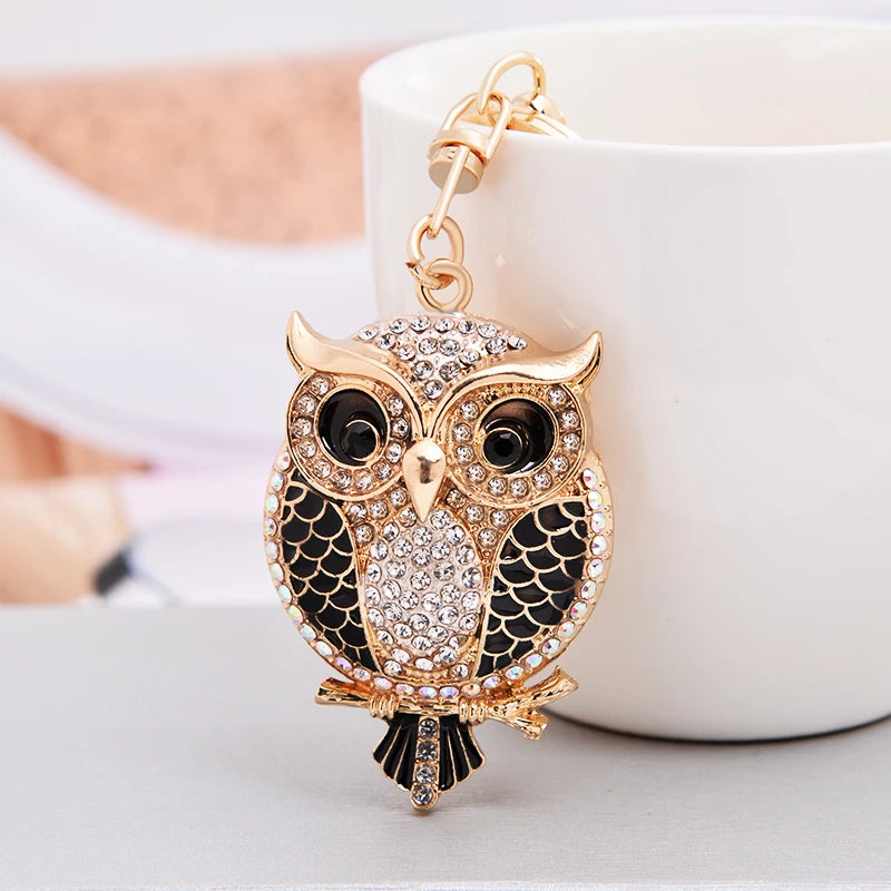 EASYA New Design Crystal Owl Keychain Full Rhinestone Key Ring Key Holders For Women Bag Accessories Cute Animal Car Key Chain