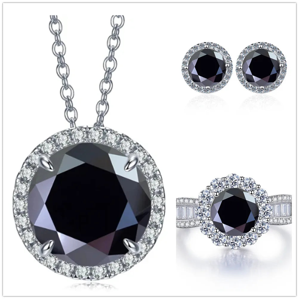 Total 9 Carat Moissanite Jewelry Set 925 Sterling Silver Ring Earrings Necklace Jewelry Pass Diamond Test with Black Card Gift