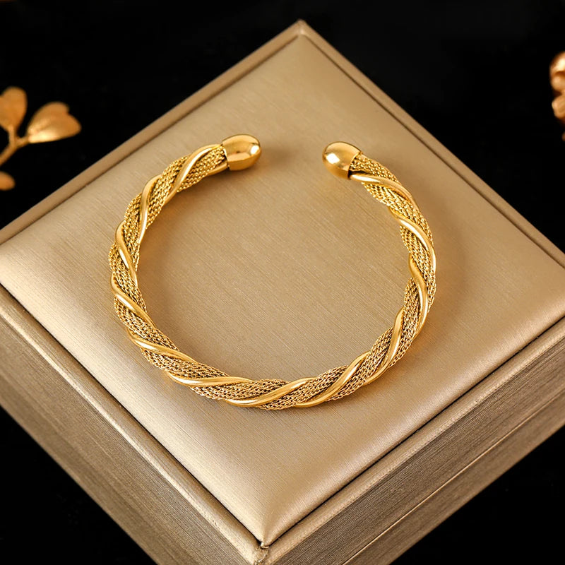 EILIECK 316L Stainless Steel Gold Color Twisted Bangles For Women New Trendy Adjustable Bracelet Waterproof Jewelry Gift Party