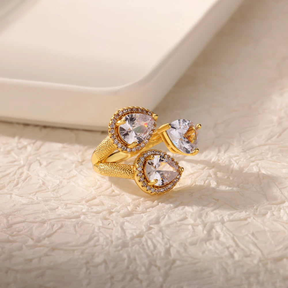 Stainless Steel Rings Gold Plated Colorful Stone Zircon Crystal Luxury Flower Ring For Women Wedding Jewelry Christmas Gift New