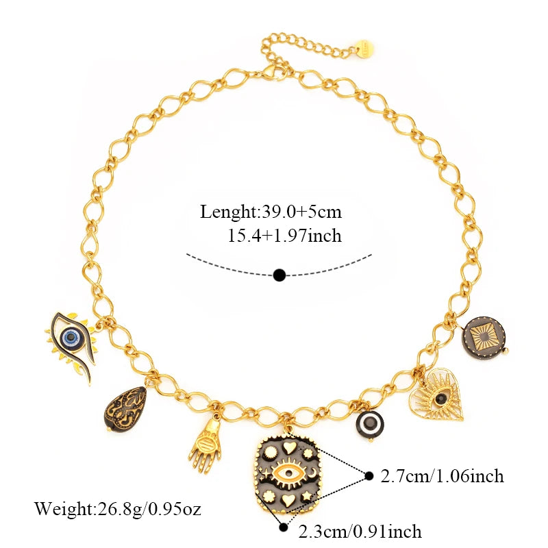 EILIECK 316L Stainless Steel Multiple Charms Pendant Necklace For Women Trendy 18K Gold PVD Plated Waterproof Neck Chain Jewelry
