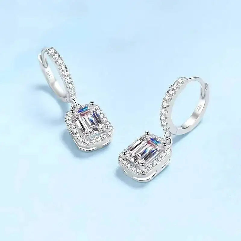 JoiasHome 1CT Emerald Cut Moissanite Earrings 925 Sterling Silver 18K White Gold Plated GRA Certified Fine Jewelry