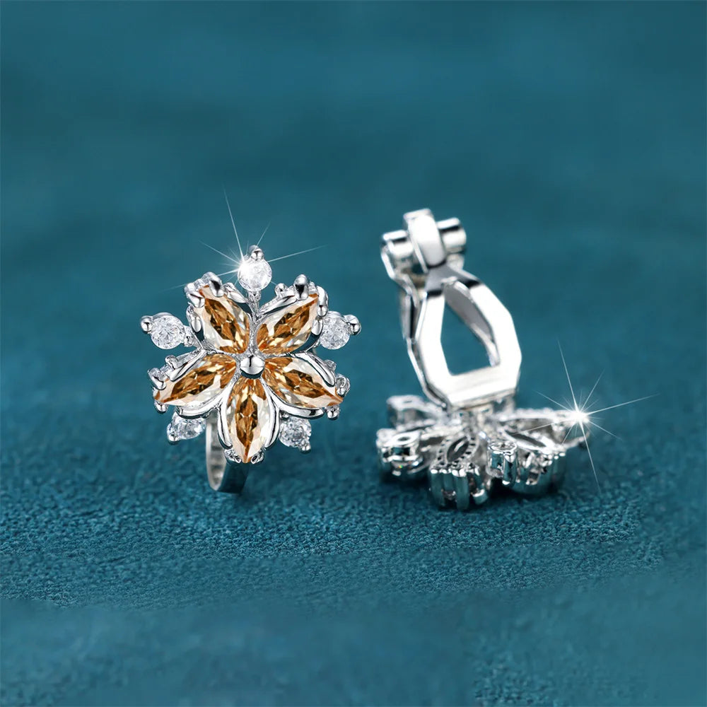 Luxury Female Small Red Zircon Stone Clip Earrings Charm Silver Color Wedding Jewelry For Women