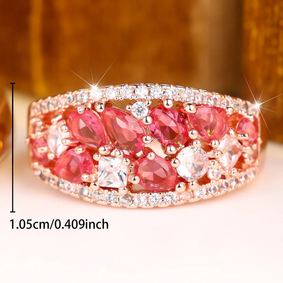Small Charm Female Red Rose Zircon Stone Round Ring Gold Color Wedding Jewelry For Women