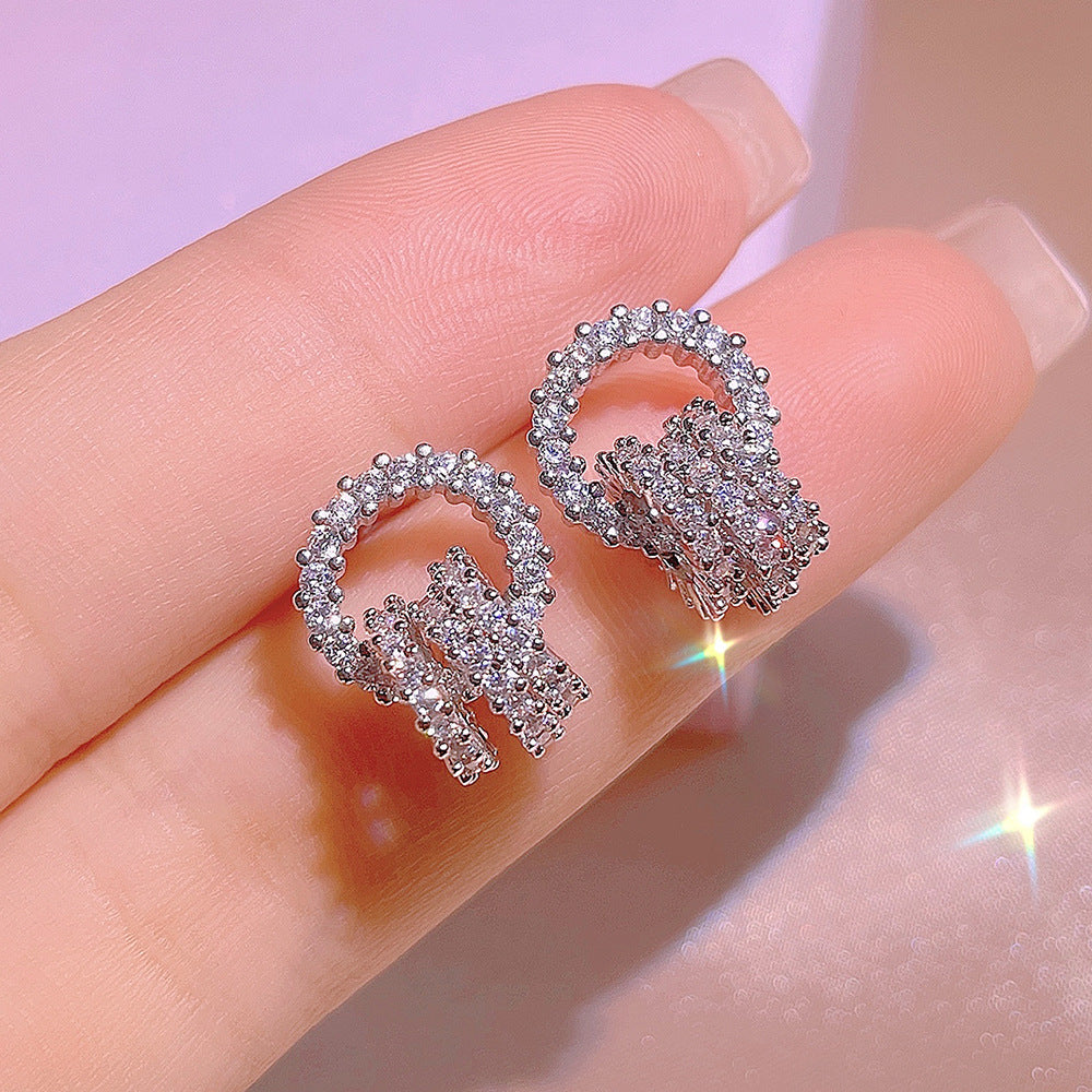925 Stamp Fashion Celebrity Sparkling Zircon Three Piece Interlocking Jewelry Set Ladies Party Birthday Jewelry Gift