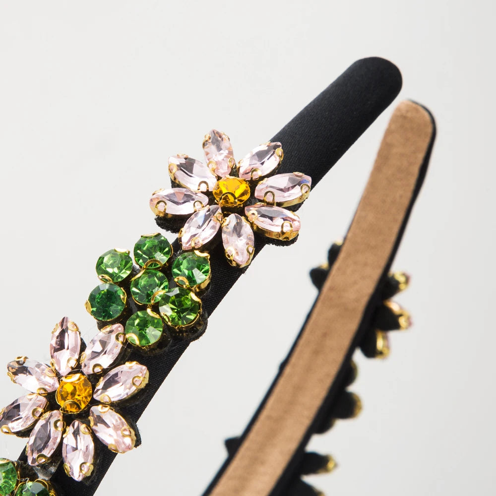 European and American Light Luxury Retro Hair Bands, High-end Fine Edged Glass Drill Bit Bands, Versatile Flower Hair Accessorie