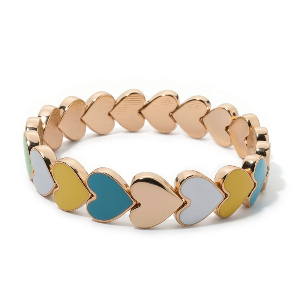 BEUTIFOR Drop Oil Love Shape Beaded Elastic Bracelets For Women Colorful Boho Beads Chunky Peach Love Wrist Accessory