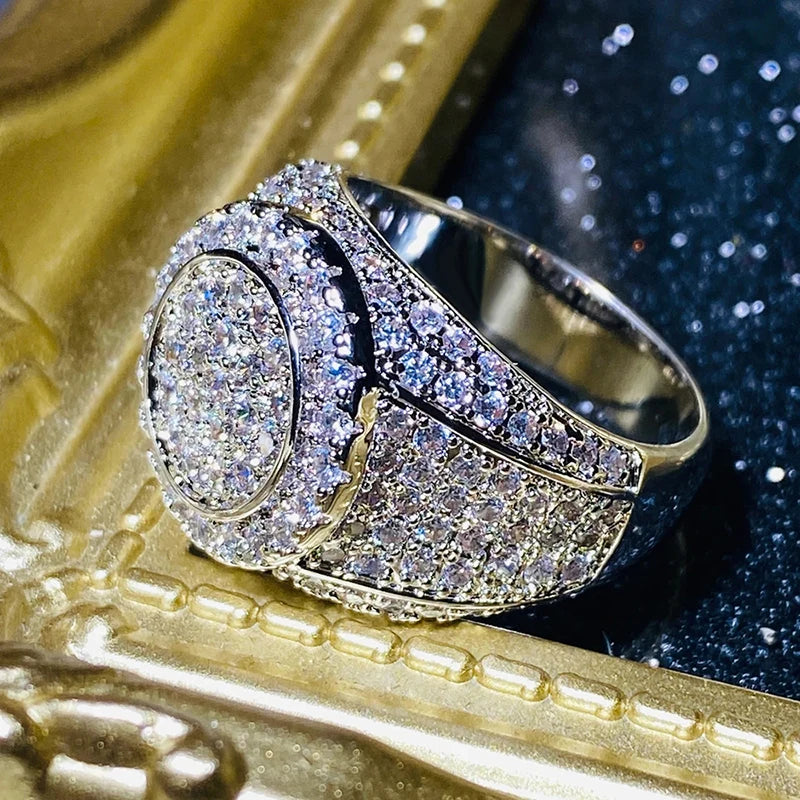 Huitan Luxury Female Brilliant Zirconia Ring Fashion Round Shape Finger Jewelry Sparkling Bright Zirconia Accessories for Party