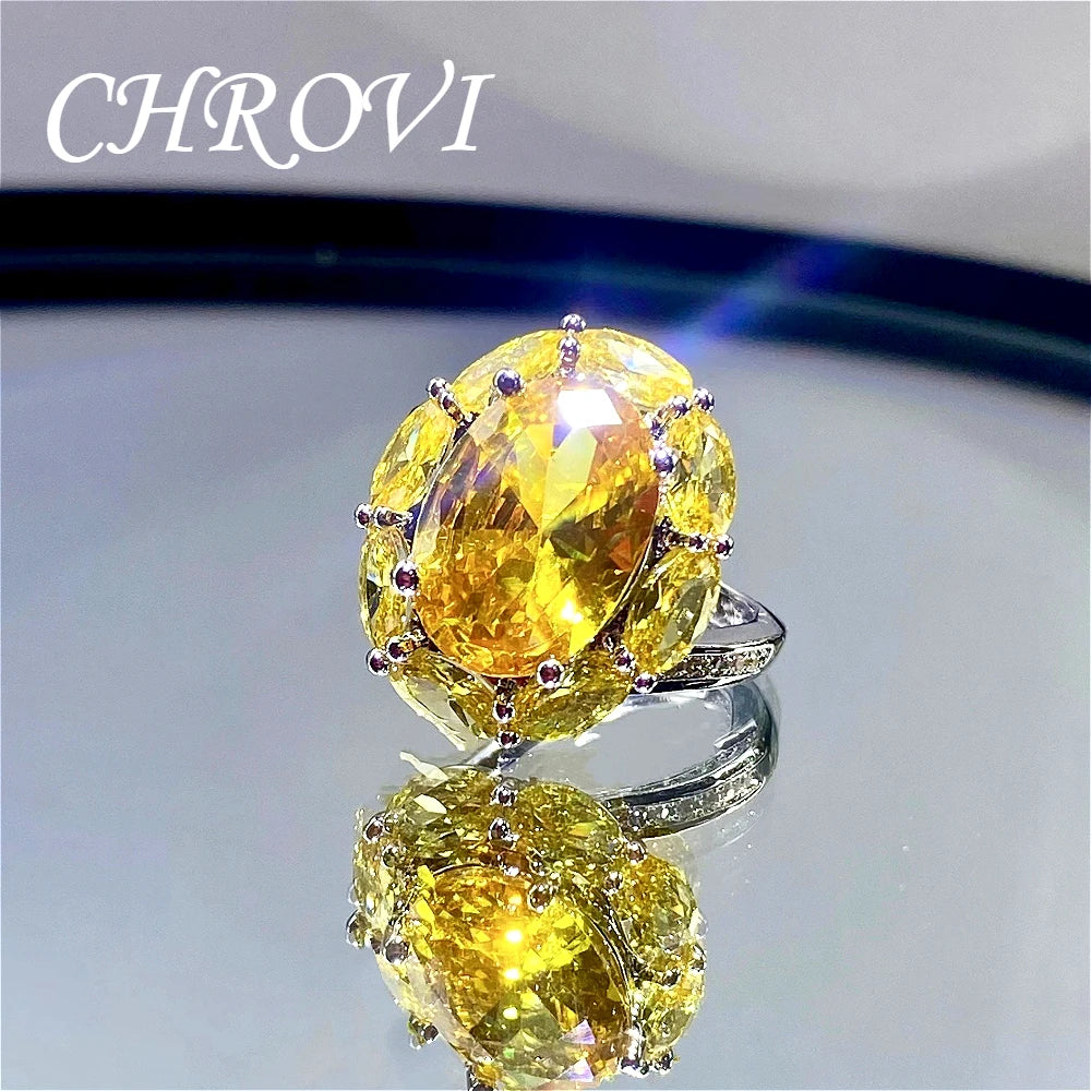 New luxury 925 pure silver gemstone yellow diamond high-carat carbonated ring - creative red large-carat engagement women's ring