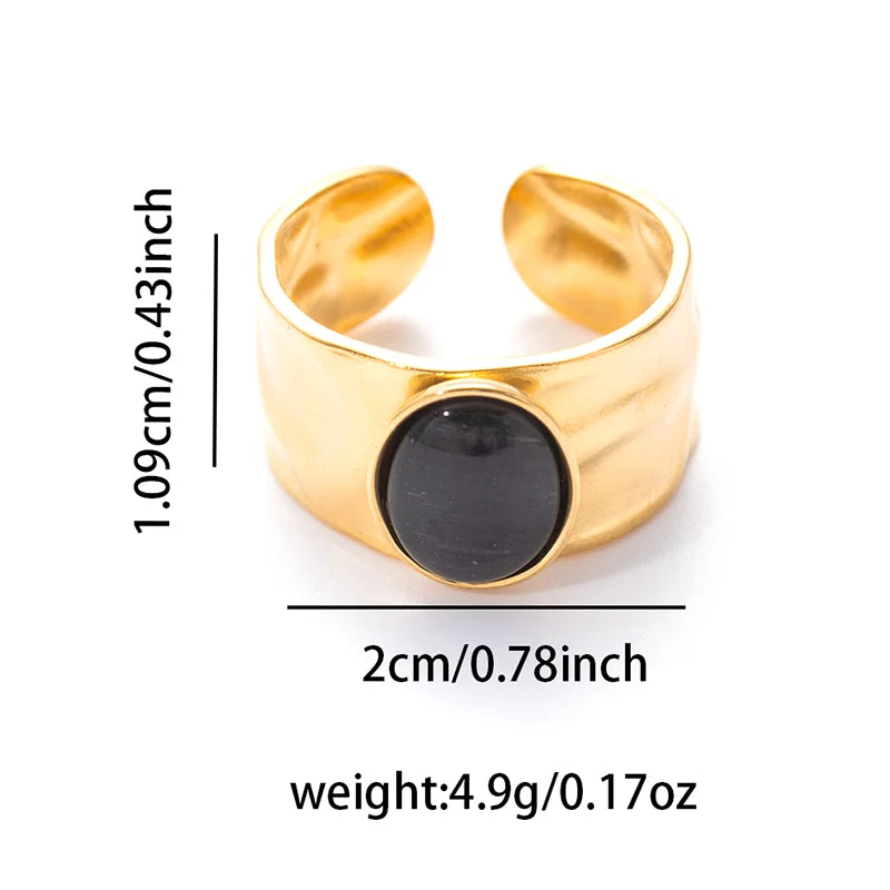 ANENJERY 316L Stainless Steel Colorful Stone Wide Smooth Open Ring for Women Men Elegant Noble Jewelry Gifts Wholesale