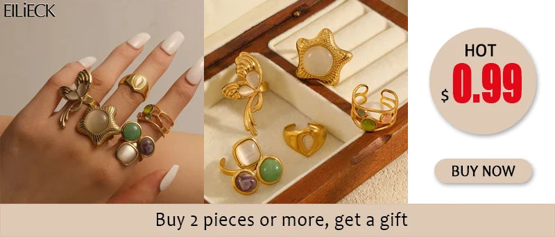 EILIECK  316L Stainless Steel New Design Dragonfly Ring Jewelry Women 18 K Plated Metal Texture Gold Color Ring Accessories