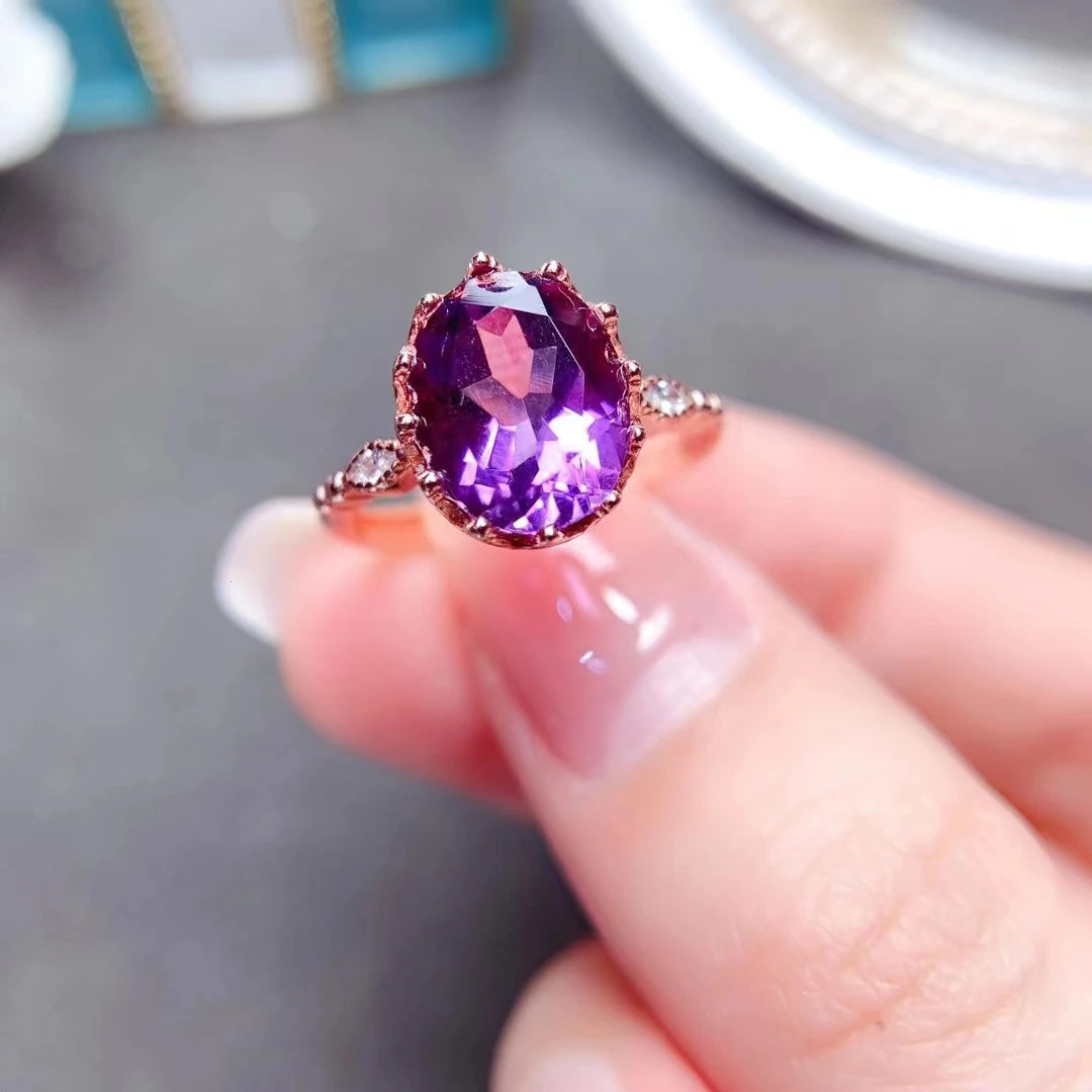 2ct VVS Grade Natural Amethyst Silve Ring 10% Real 925 Silver Ametyst Jewelry 18K Gold Plating Gemstone Ring