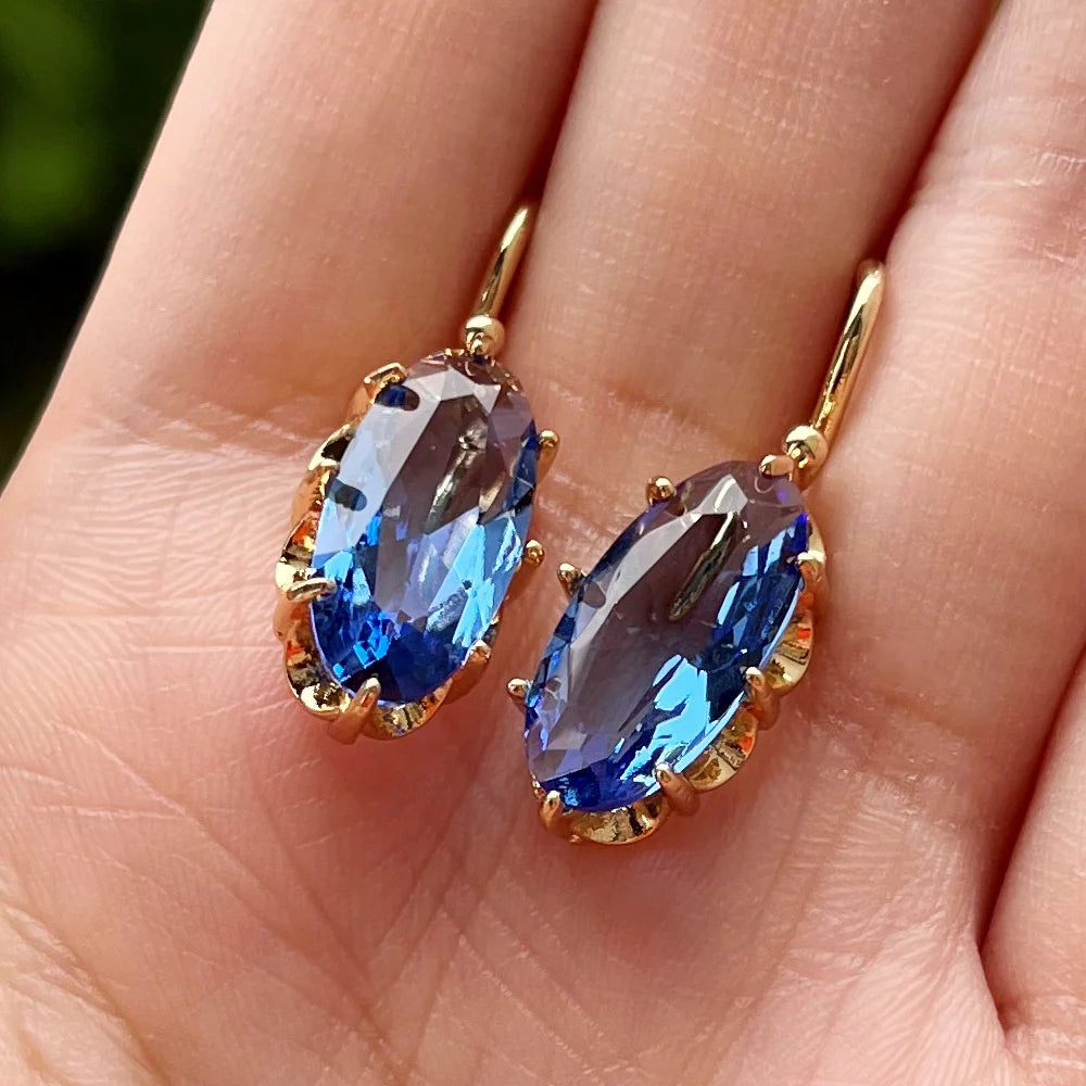 Boho Female Crystal Red Blue Drop Earrings Silver Color Zircon Stone Small Round Wedding Jewelry For Women
