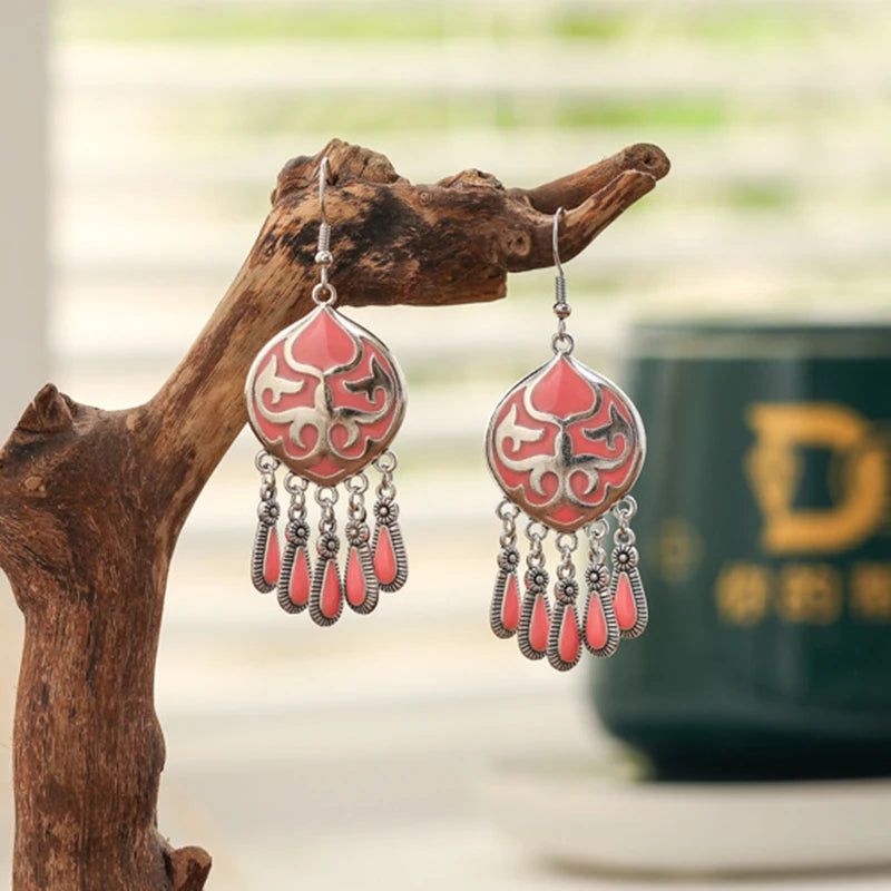New Ethnic Fire Totem Earrings for Women Creative Design Short Style Enamel Vintage Water Drop Earrings Party Daily Jewelry