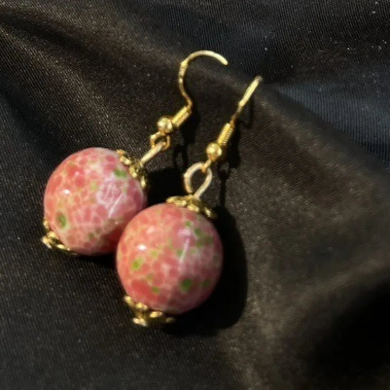 NISHIZAWA Pink Flowers Earrings for Women Beaded Vintage Court Style Elegant Jewelry Fashion Sweet Exquisite Aretes De Mujer