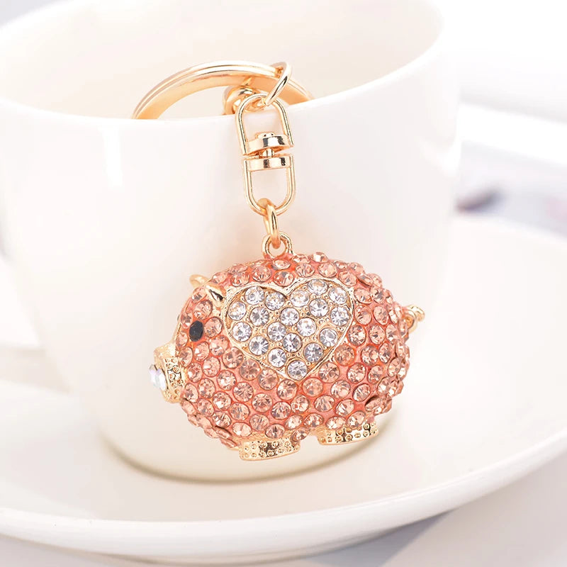 EASYA Cute Pig Shape Keychain Bag Key Ring Kawaii Anime Vintage Metal Crystal High-end Luxury Ladies Charm Jewelry gifts friends