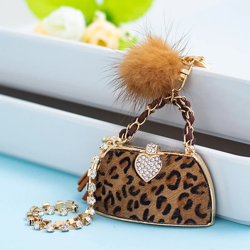 Metal Luxury Bag Keychain Leather Bag Shape Woman's High -end Charm Decoration Supports A Seal Leopard Leather Bag