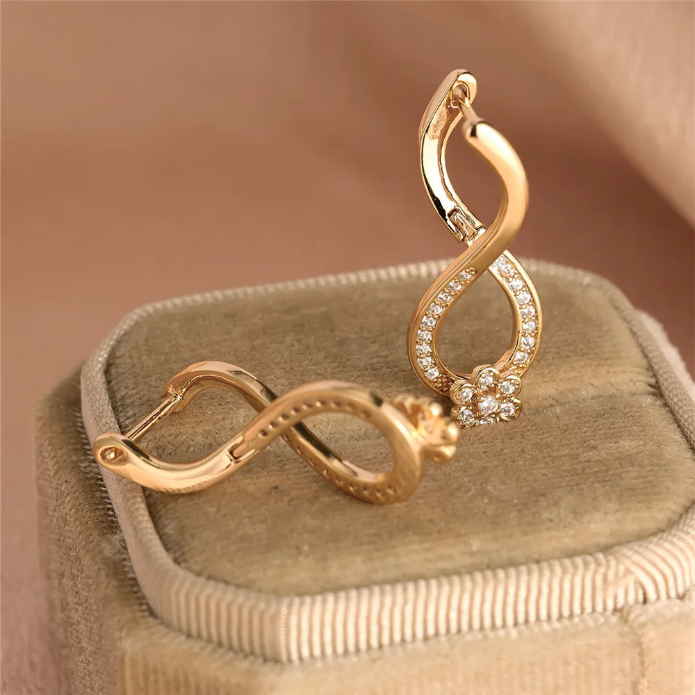 Elegant Female White Round Flower Zircon Stone Hoop Earrings Gold Color Unique Gift Party Wedding Jewelry For Women