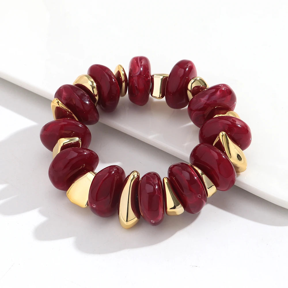 Fashion Acrylic Colorful Irregular Geometric Beads Elastic Bracelets Geometry Beaded Chunky Bracelet for Women New Jewelry Gifts